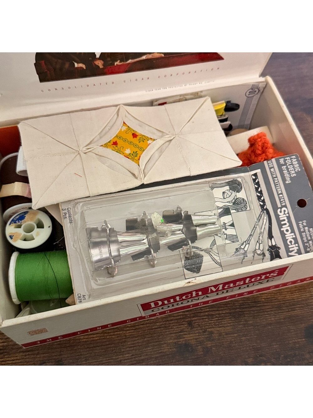 Vintage Mystery Sewing Box Dutch Masters Corona De Luxe Cigar Box
